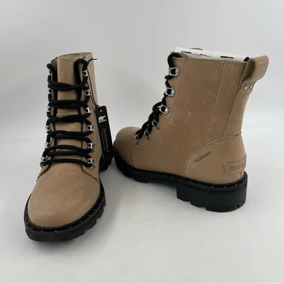 Sorel Women’s Lennox Lace - Size 6 - Tan Waterproof Suede Lace-Up Moto Boots