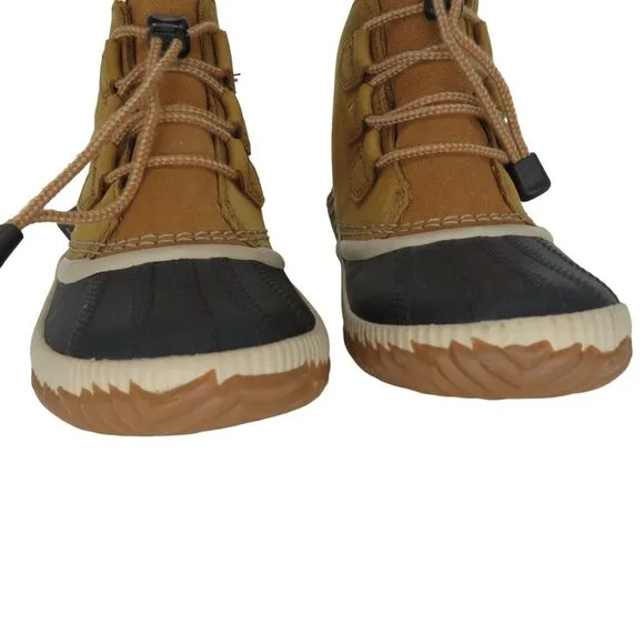 SOREL Women's Out N About Plus Rain Duck Boot in Brown Leather Size 5 NEW