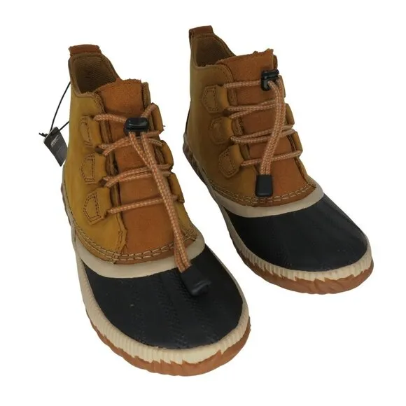 SOREL Women's Out N About Plus Rain Duck Boot in Brown Leather Size 5 NEW
