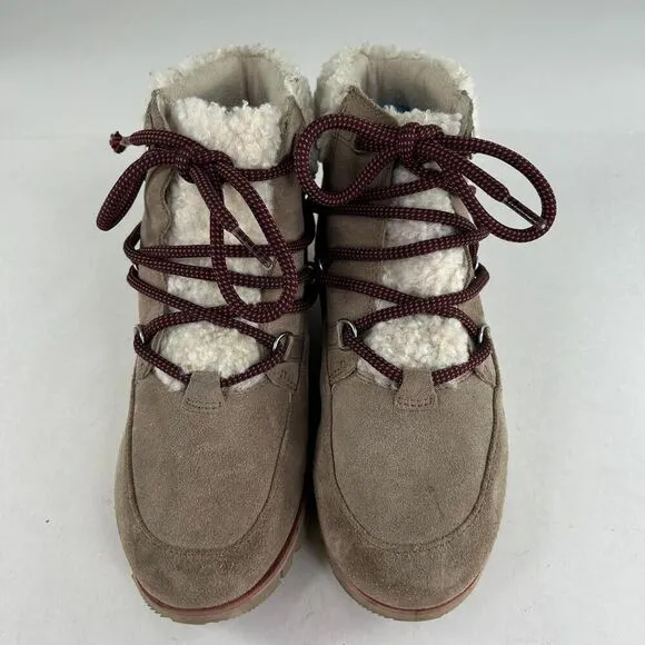 Sorel Women's Harlow Lace Cozy Boots US 8 Tan Shearling Lined Lace-Up Booties