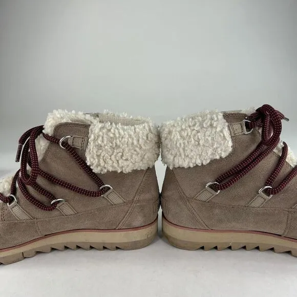 Sorel Women's Harlow Lace Cozy Boots US 8 Tan Shearling Lined Lace-Up Booties