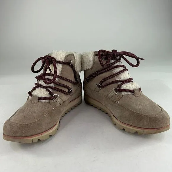 Sorel Women's Harlow Lace Cozy Boots US 8 Tan Shearling Lined Lace-Up Booties