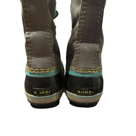 Sorel Yoot Pack Insulated Childs Waterproof Winter Boot Youth Size 3 Teal/Gray