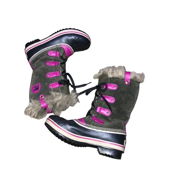 SOREL Youth TOFINO Faux Fur Lined Waterproof Lace Up Boots Size 4