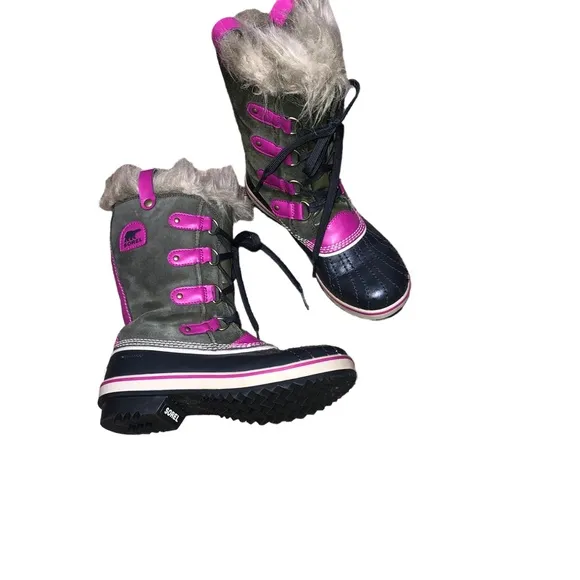 SOREL Youth TOFINO Faux Fur Lined Waterproof Lace Up Boots Size 4