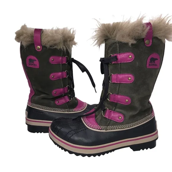 SOREL Youth TOFINO Faux Fur Lined Waterproof Lace Up Boots Size 4