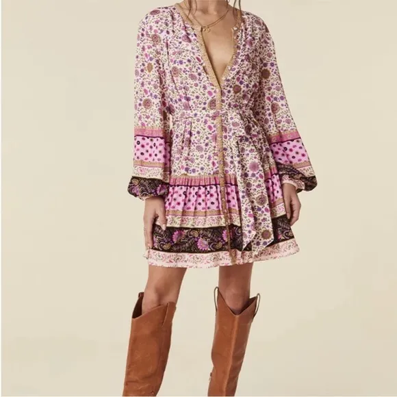 Spell &amp; the Gypsy Lady Untamed Tunic Dress Lavender Purple Pink Floral size M
