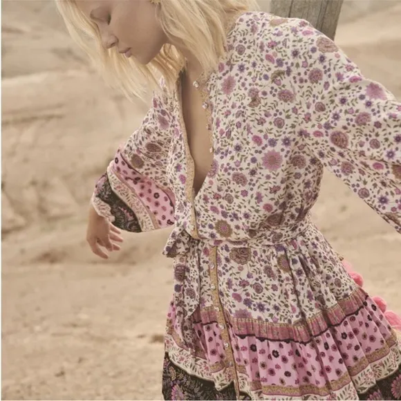 Spell &amp; the Gypsy Lady Untamed Tunic Dress Lavender Purple Pink Floral size M