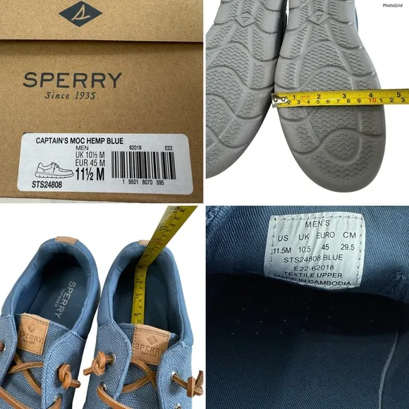 Sperry Captain's Moc Hemp Blue Slip-On Sneakers Men's Size 11.5M