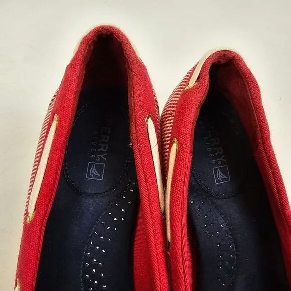 Sperry Clarens Womens Wedge Red white Striped Ropes Espadrilles shoes Size 9.5 M
