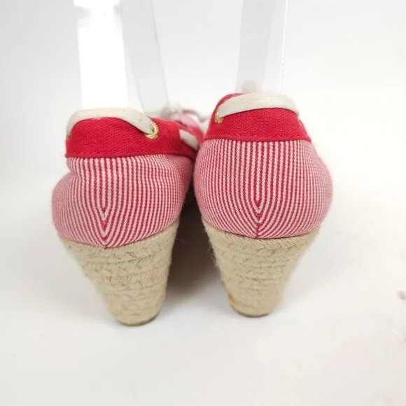 Sperry Clarens Womens Wedge Red white Striped Ropes Espadrilles shoes Size 9.5 M
