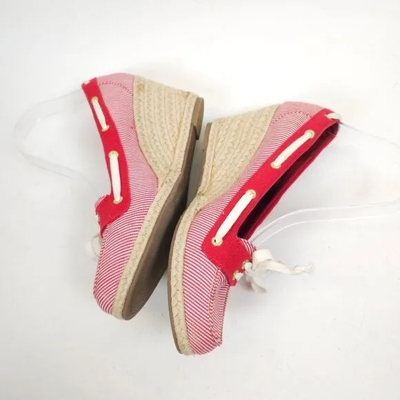 Sperry Clarens Womens Wedge Red white Striped Ropes Espadrilles shoes Size 9.5 M