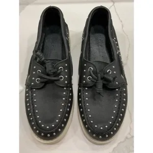 Sperry Rebecca Minkoff Woman’s Black Leather Studded Boat Shoe Loafers Size 9