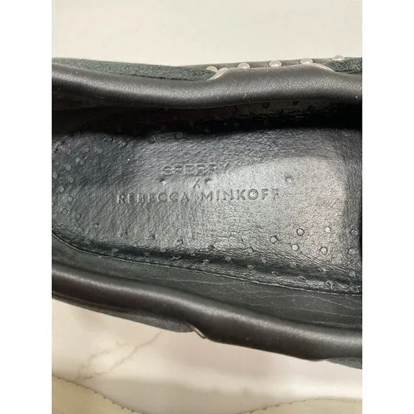 Sperry Rebecca Minkoff Woman’s Black Leather Studded Boat Shoe Loafers Size 9