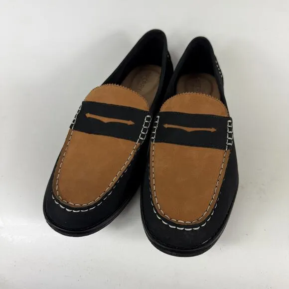 Sperry Seaport Penny Loafers Women 9 Black Brown Suede Slip-On Round Toe Comfort