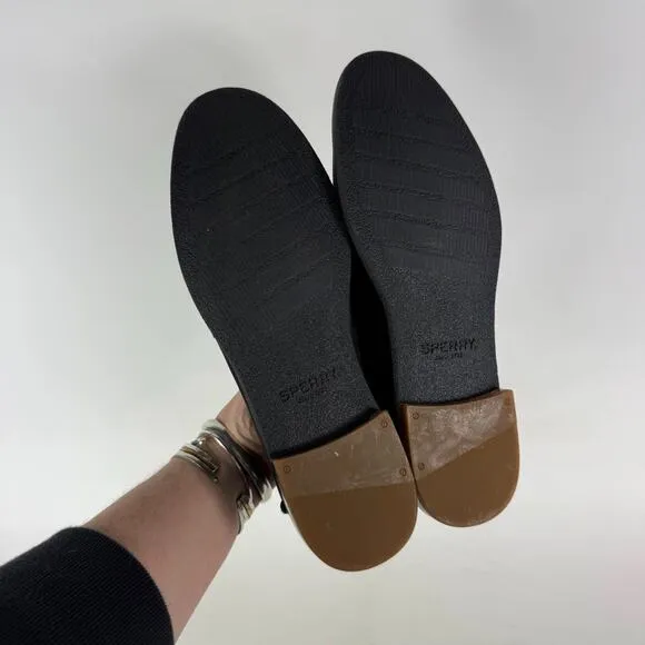 Sperry Seaport Penny Loafers Women 9 Black Brown Suede Slip-On Round Toe Comfort