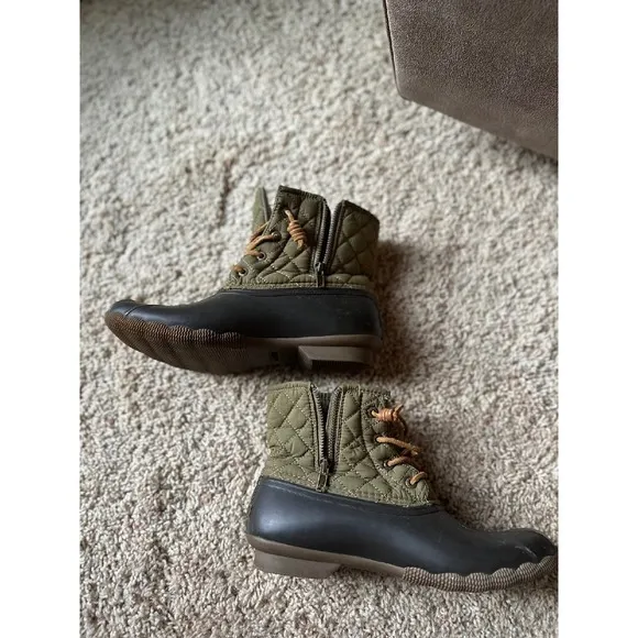 Sperry Top-Sider Duck Boots‎ Waterproof Quilted Olive Green Ankle Boots 8.5