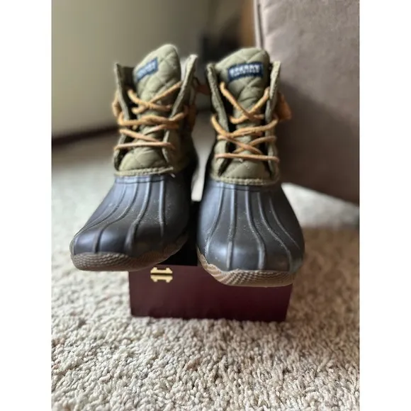 Sperry Top-Sider Duck Boots‎ Waterproof Quilted Olive Green Ankle Boots 8.5