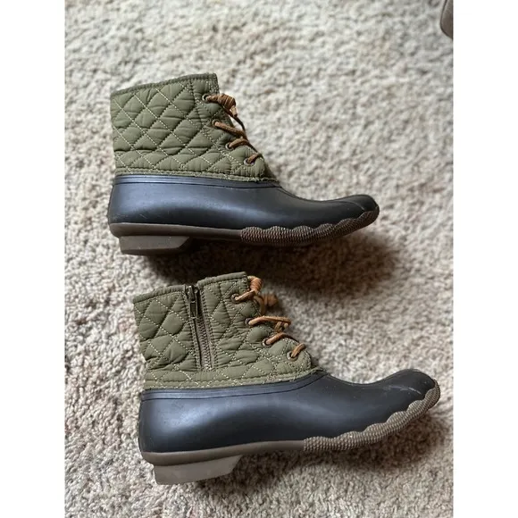 Sperry Top-Sider Duck Boots‎ Waterproof Quilted Olive Green Ankle Boots 8.5