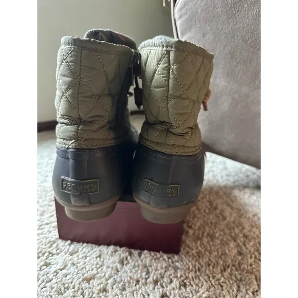 Sperry Top-Sider Duck Boots‎ Waterproof Quilted Olive Green Ankle Boots 8.5