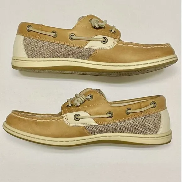 SPERRY TOP-SIDER ROSEFISH TAN LINEN OAT MEMORY FOAM BOAT SHOES WOMENS 7.5M