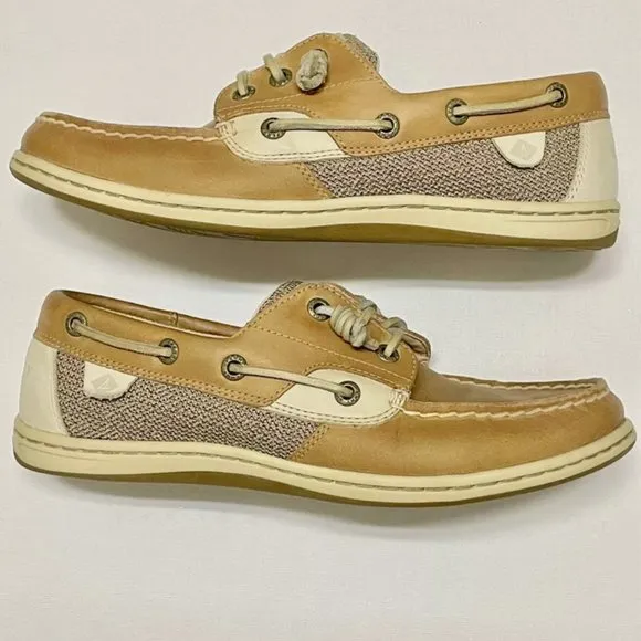 SPERRY TOP-SIDER ROSEFISH TAN LINEN OAT MEMORY FOAM BOAT SHOES WOMENS 7.5M