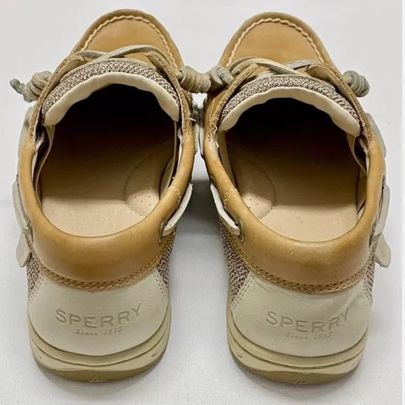SPERRY TOP-SIDER ROSEFISH TAN LINEN OAT MEMORY FOAM BOAT SHOES WOMENS 7.5M