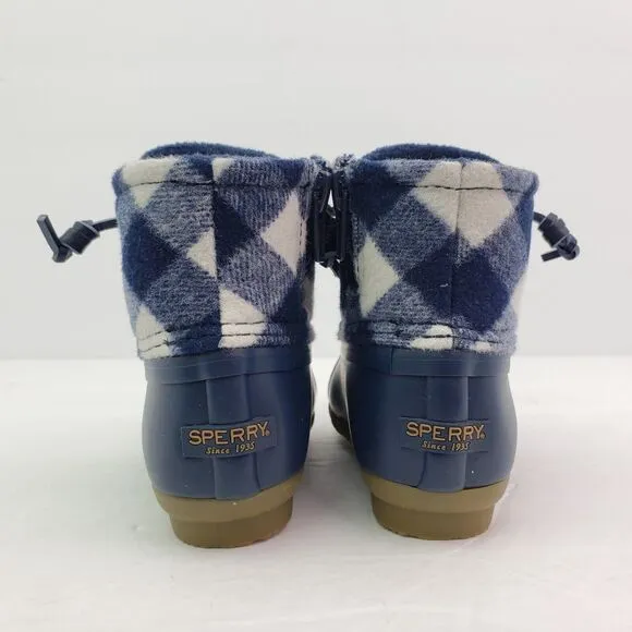 Sperry Top Sider Saltwater Toddler Size 9 Blue Plaid Wool Waterproof Duck Boots