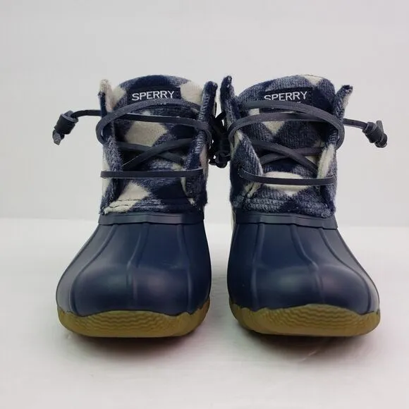 Sperry Top Sider Saltwater Toddler Size 9 Blue Plaid Wool Waterproof Duck Boots