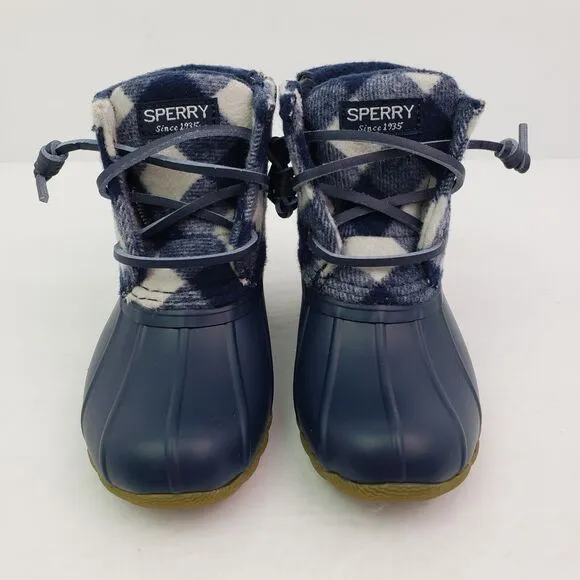 Sperry Top Sider Saltwater Toddler Size 9 Blue Plaid Wool Waterproof Duck Boots