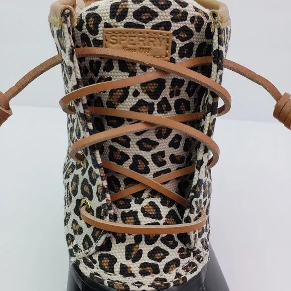 Sperry Top Sider Saltwater Youth Girls Sz 4Y Animal Print Waterproof Duck Boots