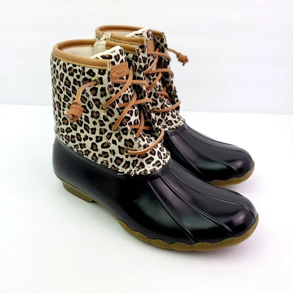 Sperry Top Sider Saltwater Youth Girls Sz 4Y Animal Print Waterproof Duck Boots