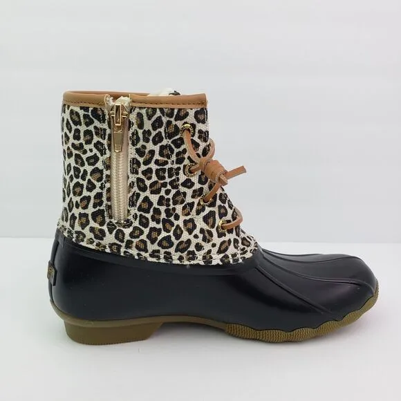 Sperry Top Sider Saltwater Youth Girls Sz 4Y Animal Print Waterproof Duck Boots