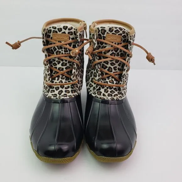 Sperry Top Sider Saltwater Youth Girls Sz 4Y Animal Print Waterproof Duck Boots
