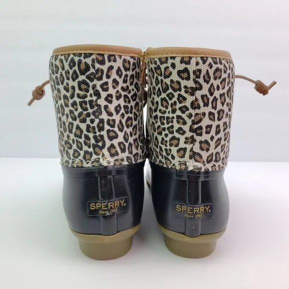 Sperry Top Sider Saltwater Youth Girls Sz 4Y Animal Print Waterproof Duck Boots