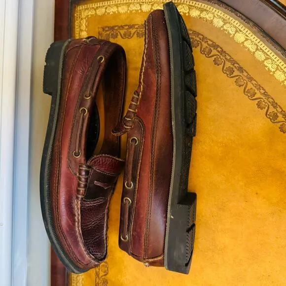 Sperry Top Sider WETLAND Moccasin Brown Leather Slip On Preppy Penny Loafers 9.5
