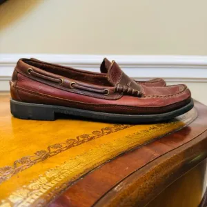 Sperry Top Sider WETLAND Moccasin Brown Leather Slip On Preppy Penny Loafers 9.5