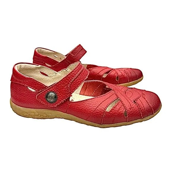 Spring Step Hearts Loafers Shoes Womens Size 8.5 US 39 EU Red Leather Casual