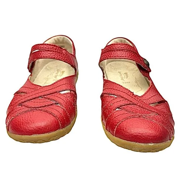 Spring Step Hearts Loafers Shoes Womens Size 8.5 US 39 EU Red Leather Casual