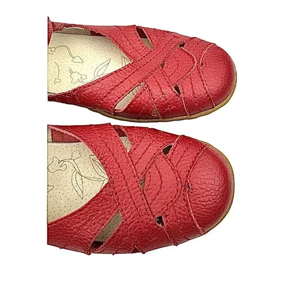 Spring Step Hearts Loafers Shoes Womens Size 8.5 US 39 EU Red Leather Casual