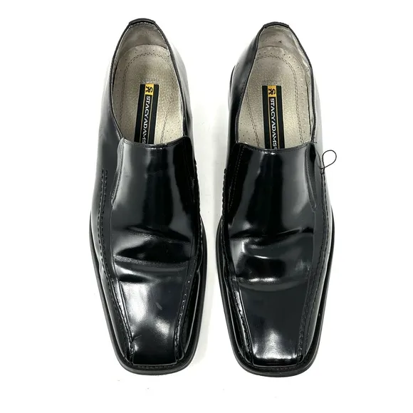 STACY ADAMS men’s black leather slip on loafers, size 10.5