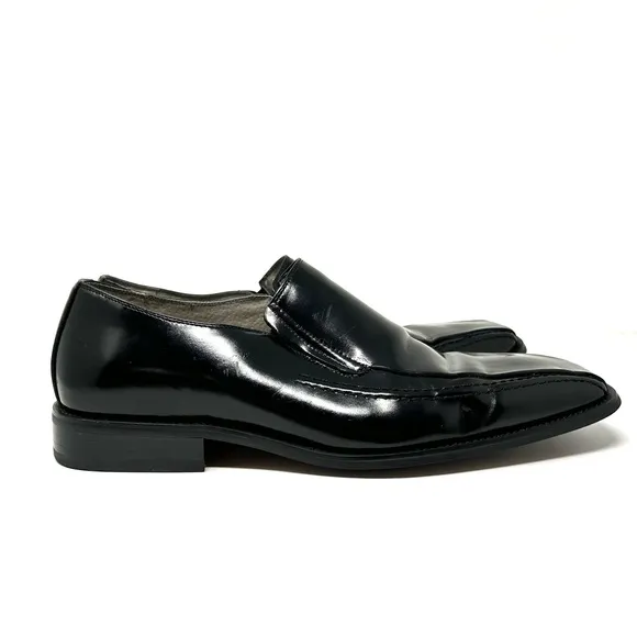 STACY ADAMS men’s black leather slip on loafers, size 10.5
