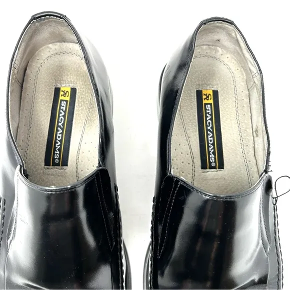 STACY ADAMS men’s black leather slip on loafers, size 10.5