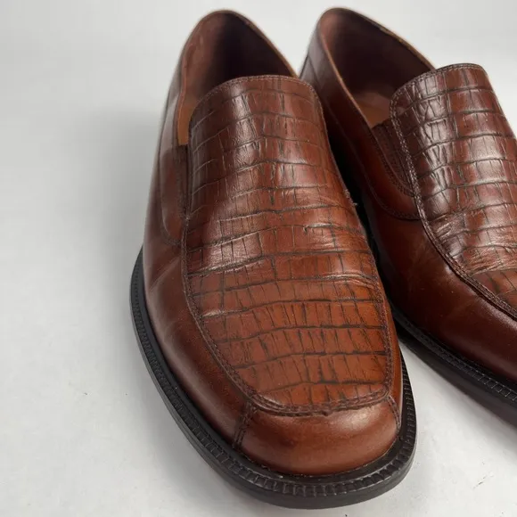 Stafford Brown Leather Croc Print Men's Loafers