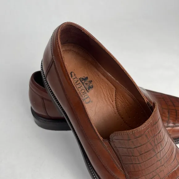 Stafford Brown Leather Croc Print Men's Loafers