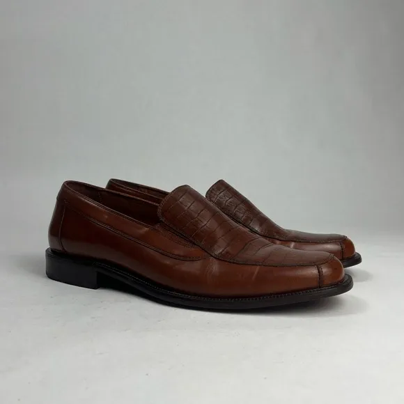 Stafford Brown Leather Croc Print Men's Loafers