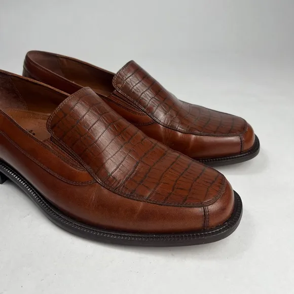 Stafford Brown Leather Croc Print Men's Loafers