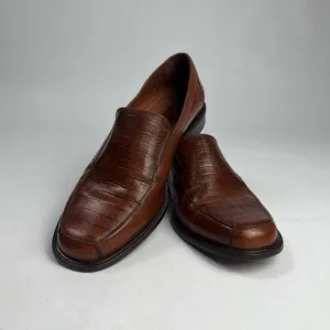 Stafford Brown Leather Croc Print Men's Loafers