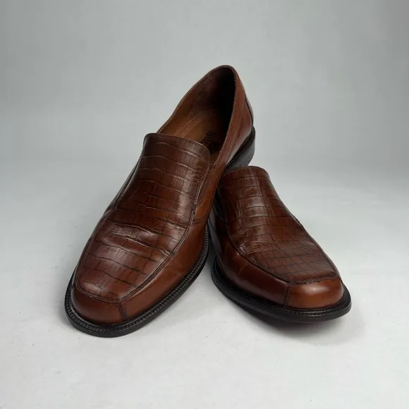 Stafford Brown Leather Croc Print Men's Loafers