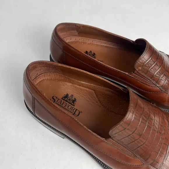 Stafford Brown Leather Croc Print Men's Loafers